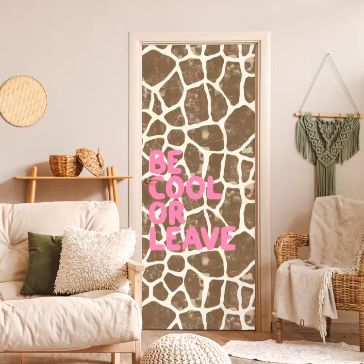 Deursticker - Tekst - Be cool or leave - Roze - Giraffenprint — 4