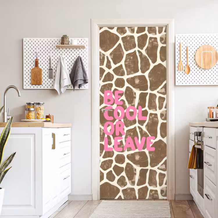 Deursticker - Tekst - Be cool or leave - Roze - Giraffenprint — 7