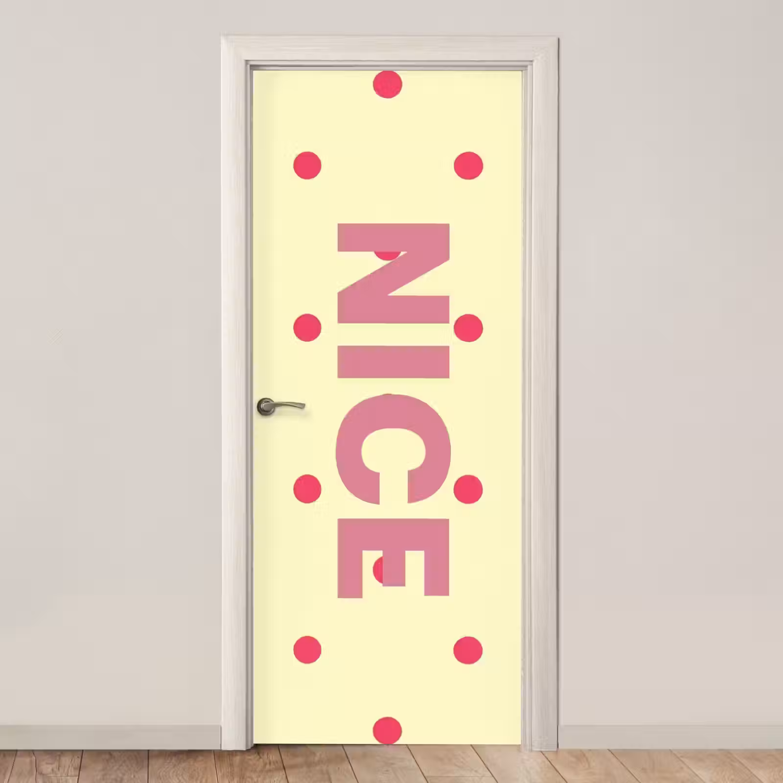 Deursticker - Nice - Stippen - Roze - Geel — 1