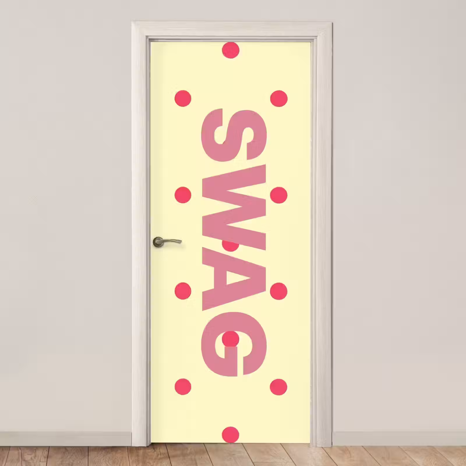 Deursticker - Swag - Roze - Stippen - Geel — 1