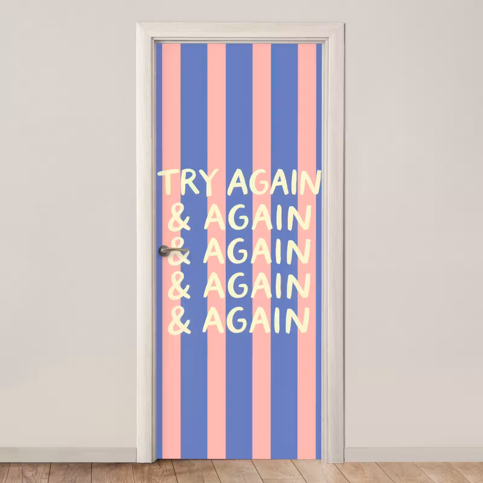 Deursticker - Try again - Strepen - Roze - Verticaal - Blauw — 1