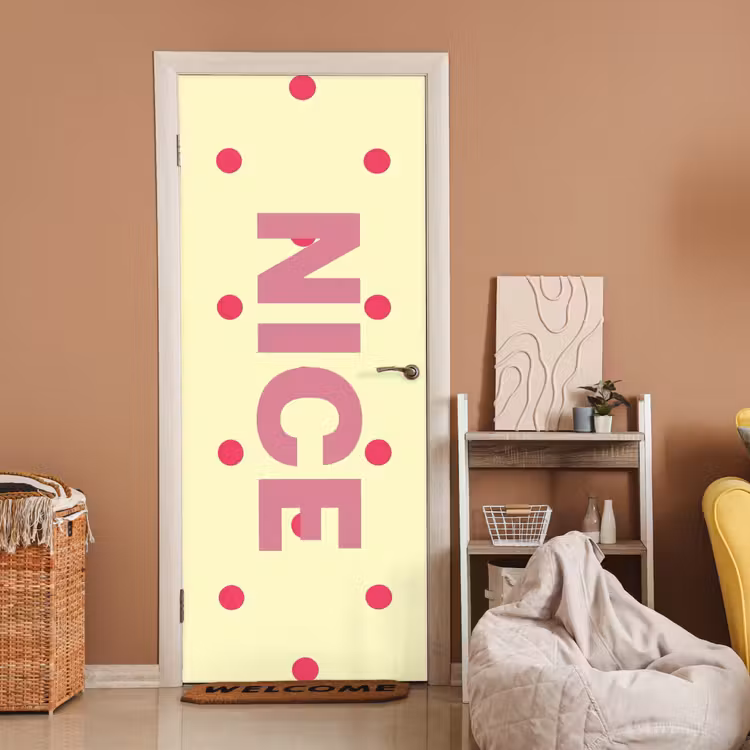 Deursticker - Nice - Stippen - Roze - Geel — 2
