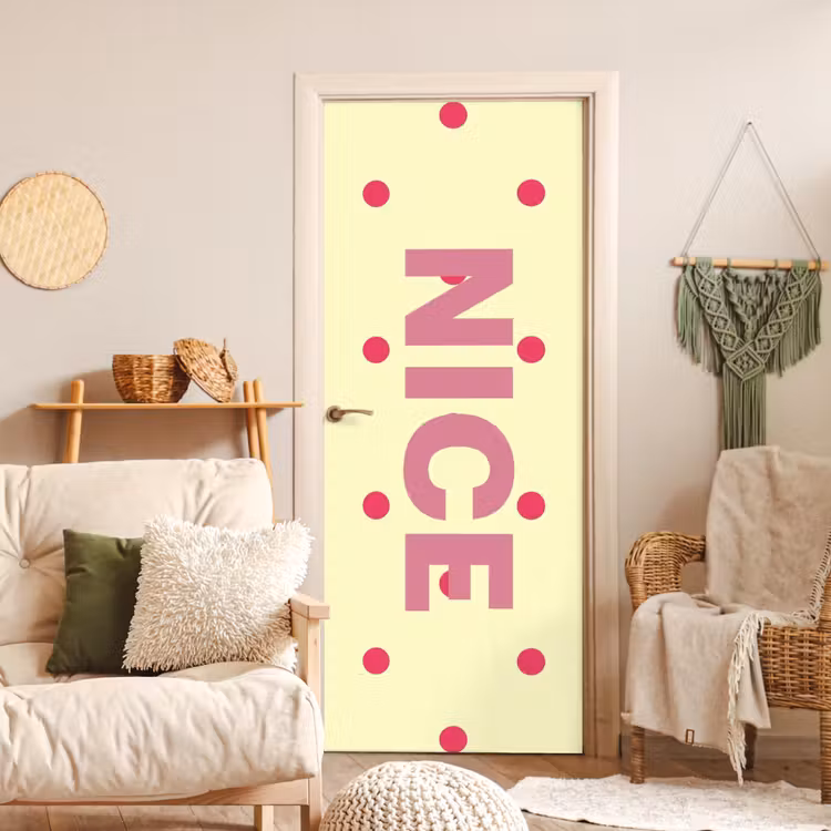 Deursticker - Nice - Stippen - Roze - Geel — 4
