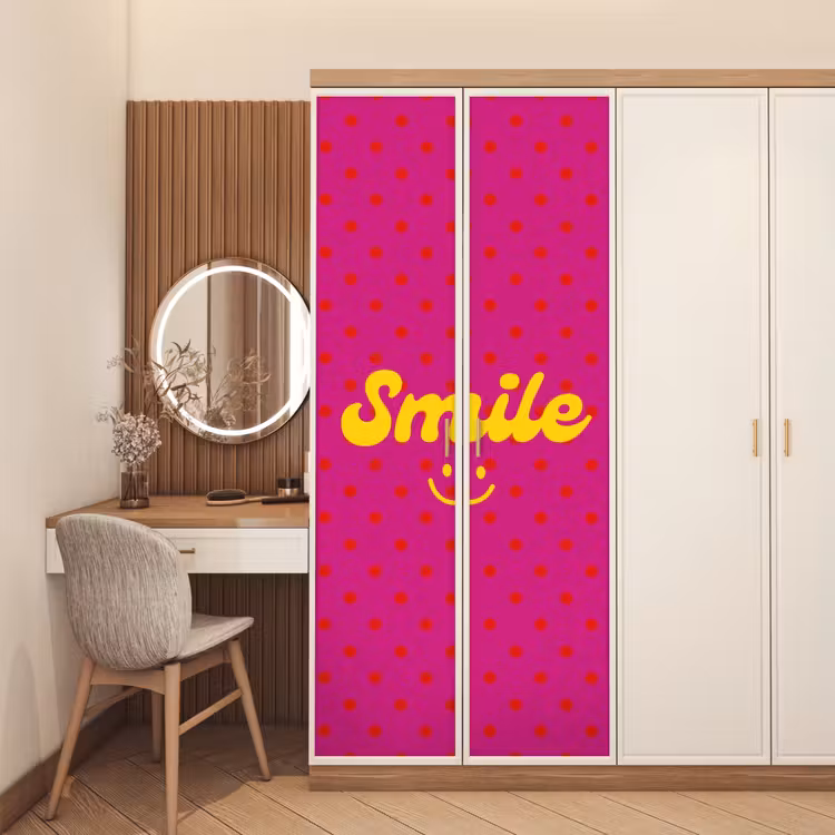 Deursticker - Smile - Stippen - Geel - Smiley - Roze — 5