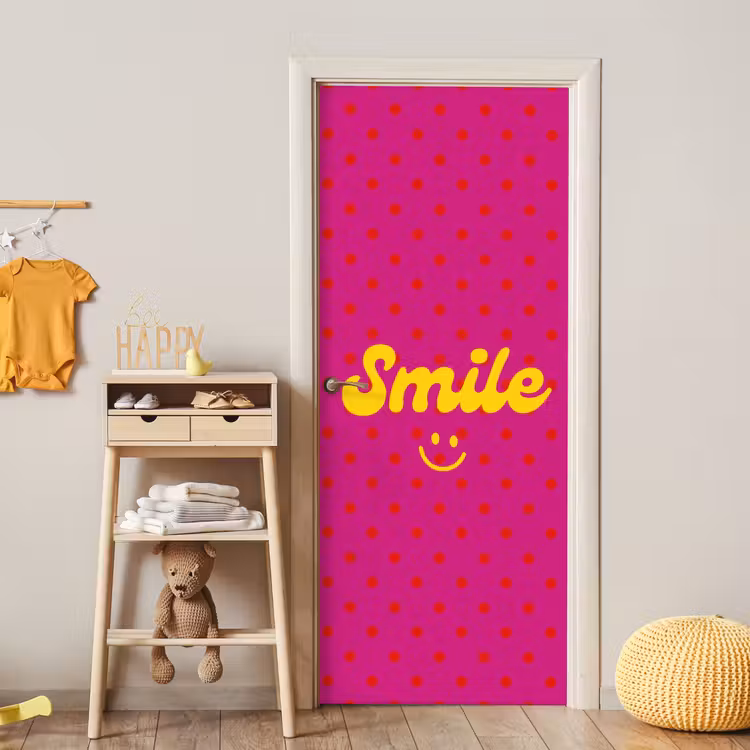 Deursticker - Smile - Stippen - Geel - Smiley - Roze — 6