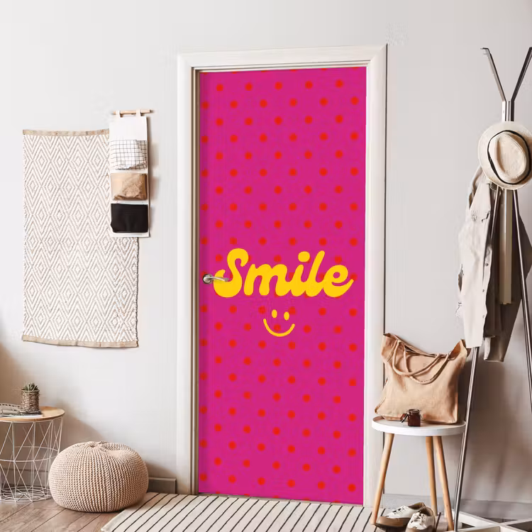 Deursticker - Smile - Stippen - Geel - Smiley - Roze — 8