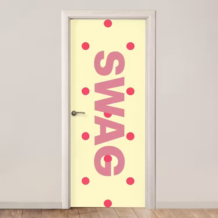 Deursticker - Swag - Roze - Stippen - Geel — 1