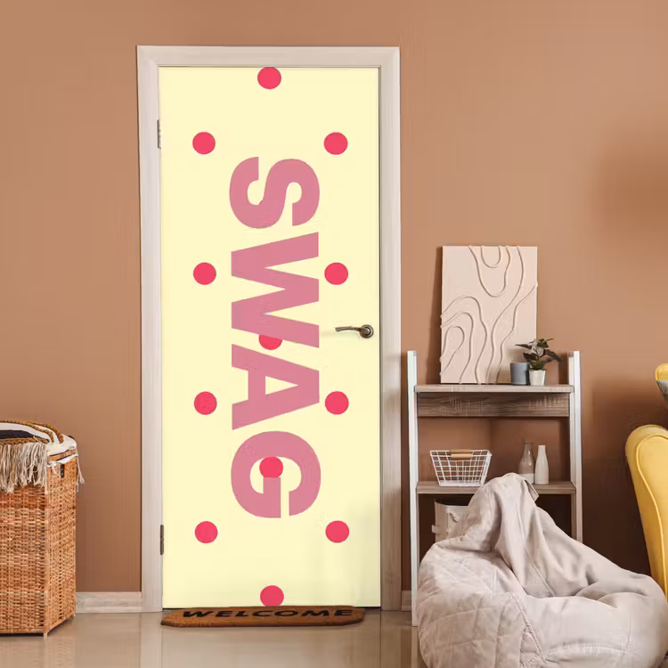 Deursticker - Swag - Roze - Stippen - Geel — 2