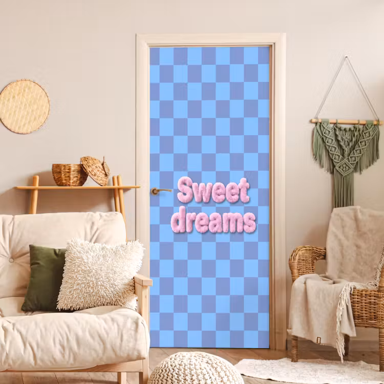 Deursticker - Sweet dreams - Vierkanten - Roze - Blauw — 4