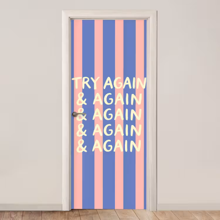Deursticker - Try again - Strepen - Roze - Verticaal - Blauw — 1