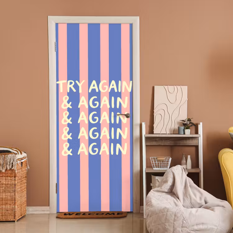 Deursticker - Try again - Strepen - Roze - Verticaal - Blauw — 2