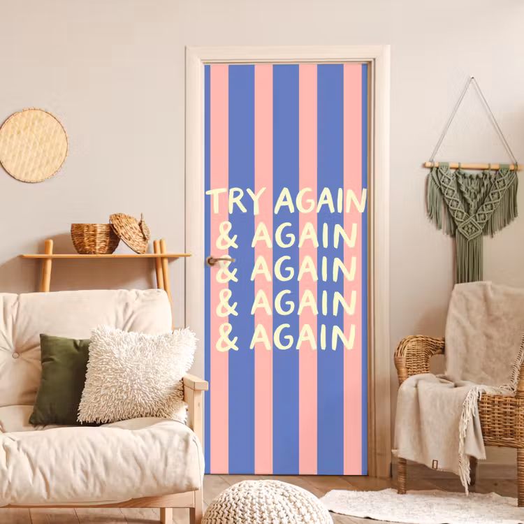 Deursticker - Try again - Strepen - Roze - Verticaal - Blauw — 4