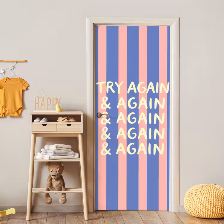 Deursticker - Try again - Strepen - Roze - Verticaal - Blauw — 6