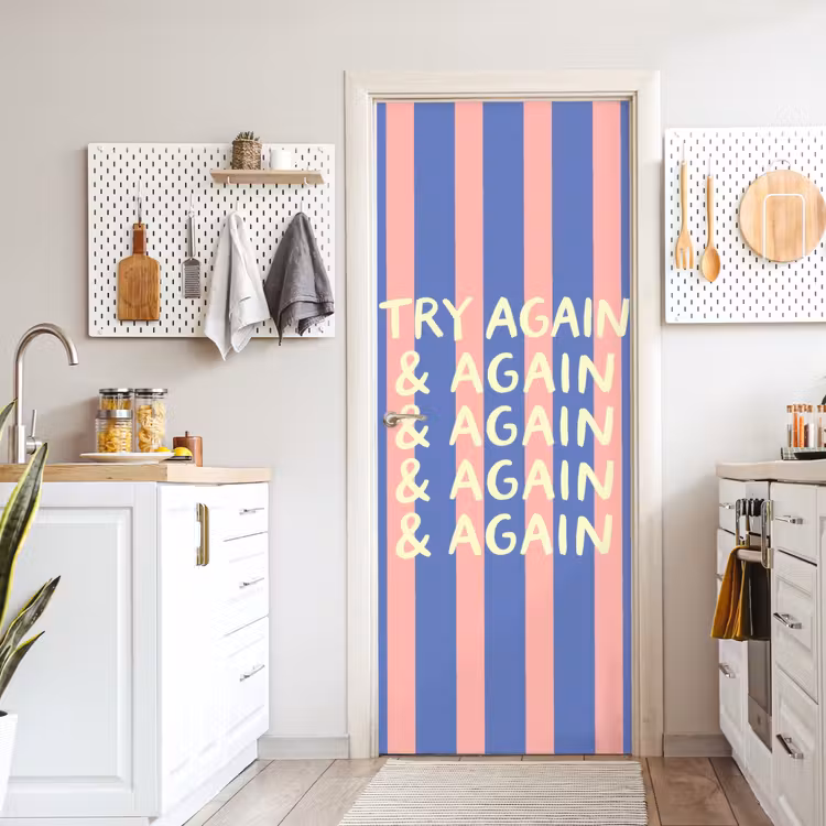 Deursticker - Try again - Strepen - Roze - Verticaal - Blauw — 7