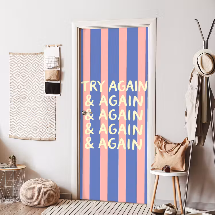 Deursticker - Try again - Strepen - Roze - Verticaal - Blauw — 8