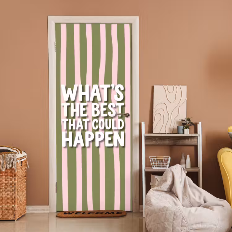 Deursticker - What's the best that could happen - Strepen - Groen - Roze — 2