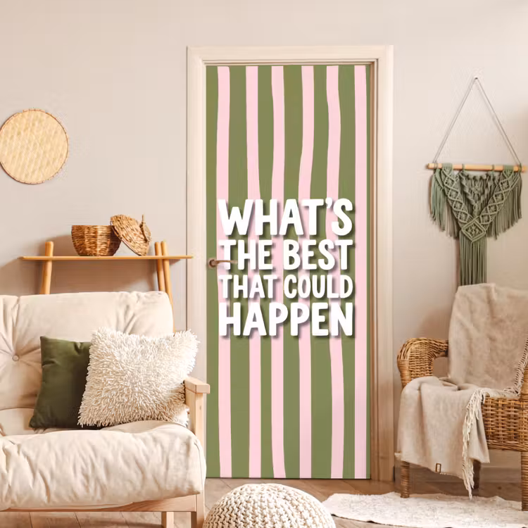 Deursticker - What's the best that could happen - Strepen - Groen - Roze — 4