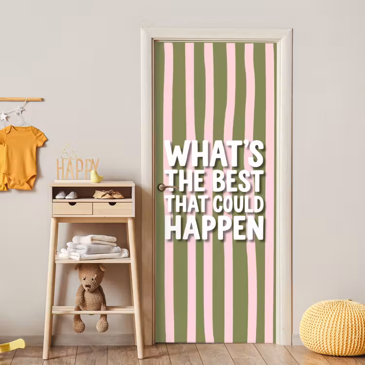 Deursticker - What's the best that could happen - Strepen - Groen - Roze — 6