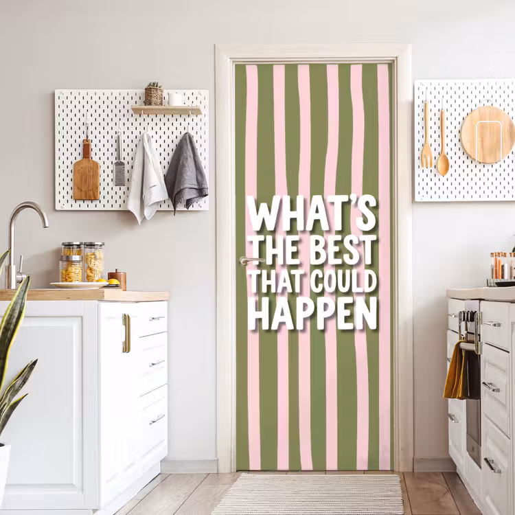 Deursticker - What's the best that could happen - Strepen - Groen - Roze — 7