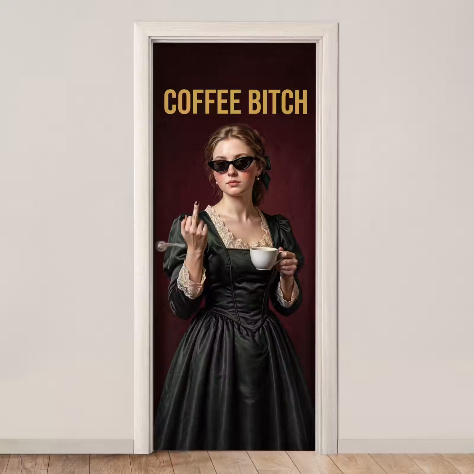 Deursticker - Koffie - Vrouw - Middelvinger — 1