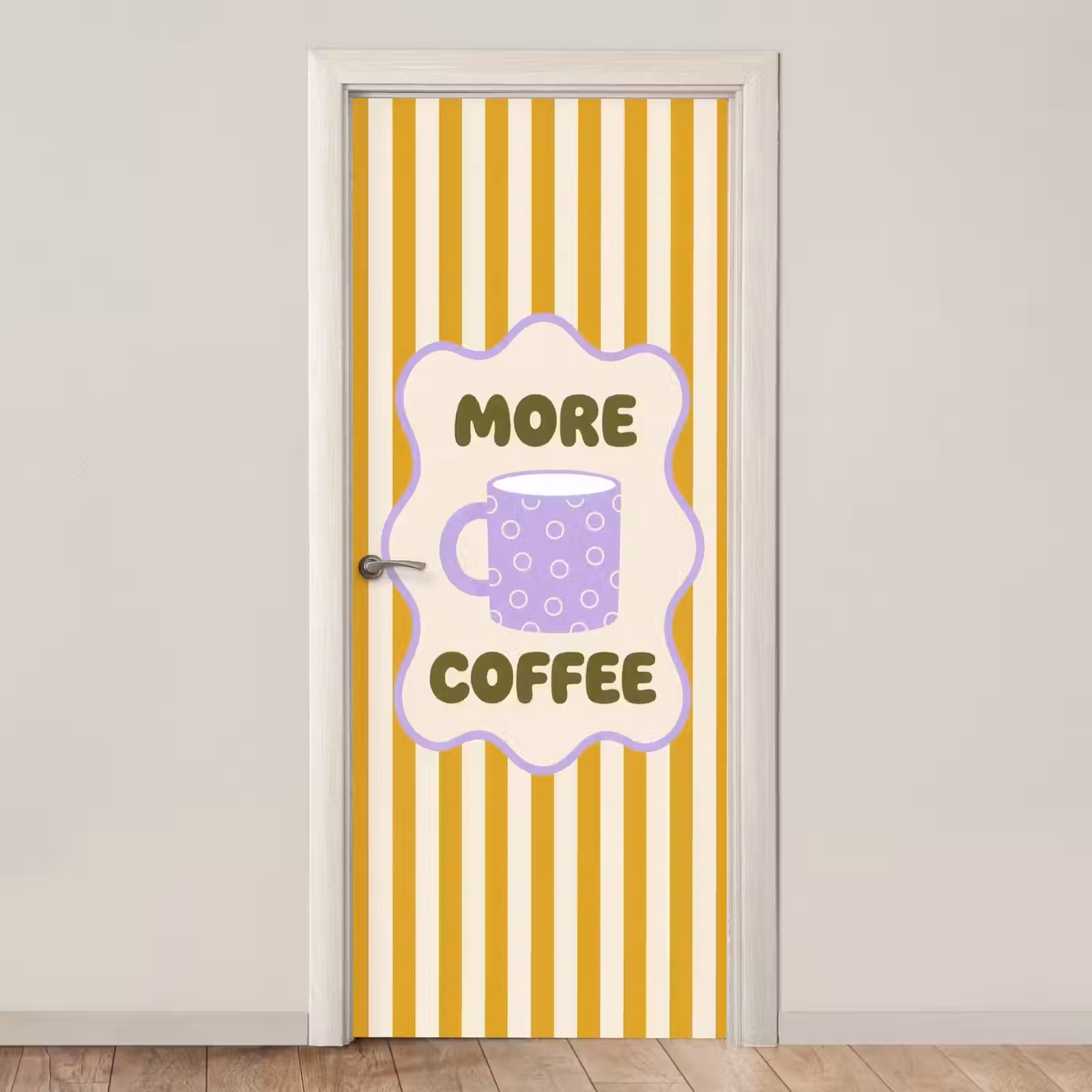 Deursticker - More coffee - Geel - Paars - Strepen - Mok — 1