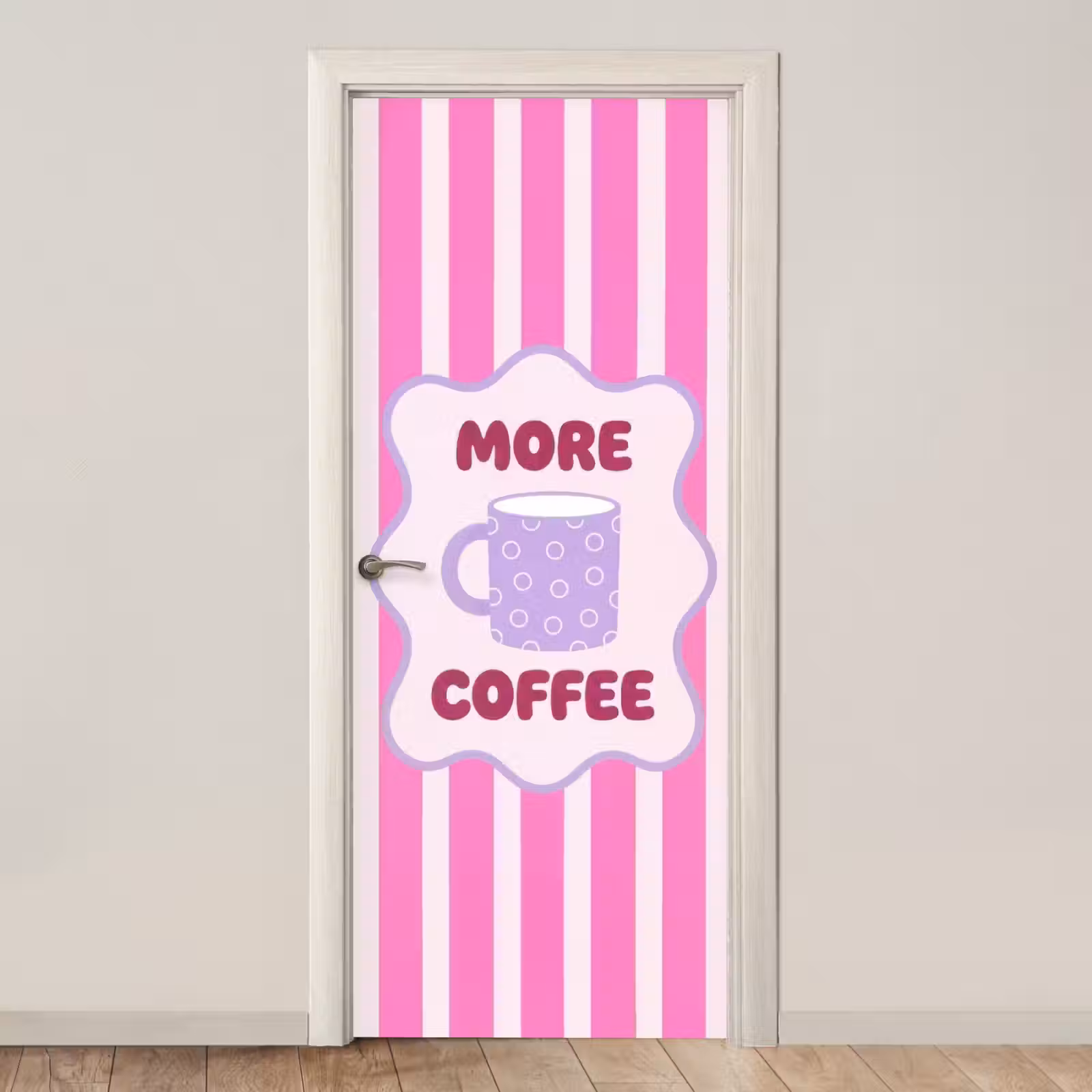Deursticker - More coffee - Roze - Paars - Strepen - Mok — 1