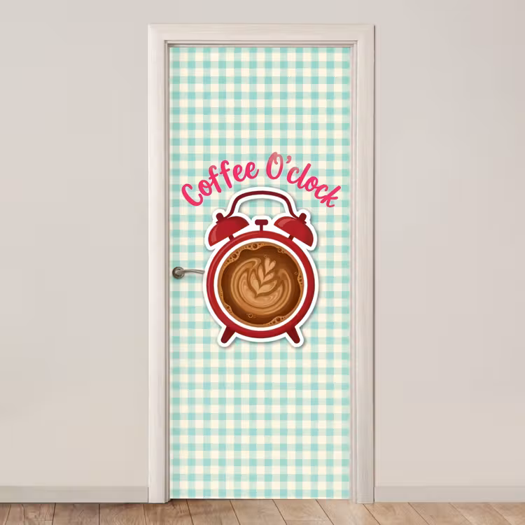 Deursticker - Koffie - Klok - Groen — 1