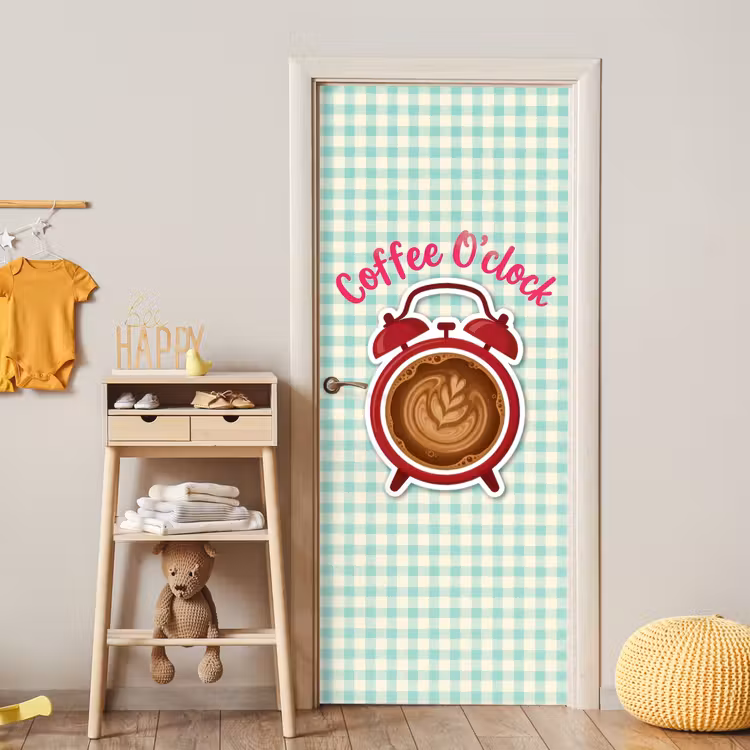 Deursticker - Koffie - Klok - Groen — 6
