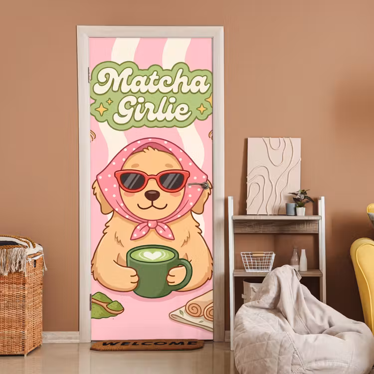 Deursticker - Matcha - Hond - Roze - Groen — 2