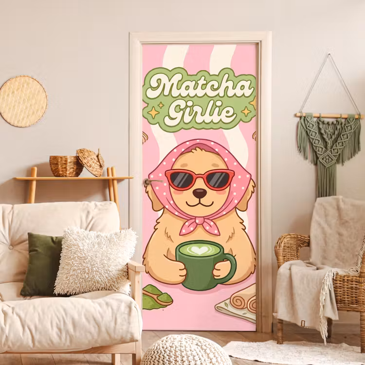 Deursticker - Matcha - Hond - Roze - Groen — 4