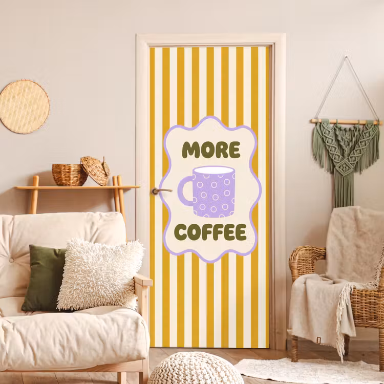 Deursticker - More coffee - Geel - Paars - Strepen - Mok — 4