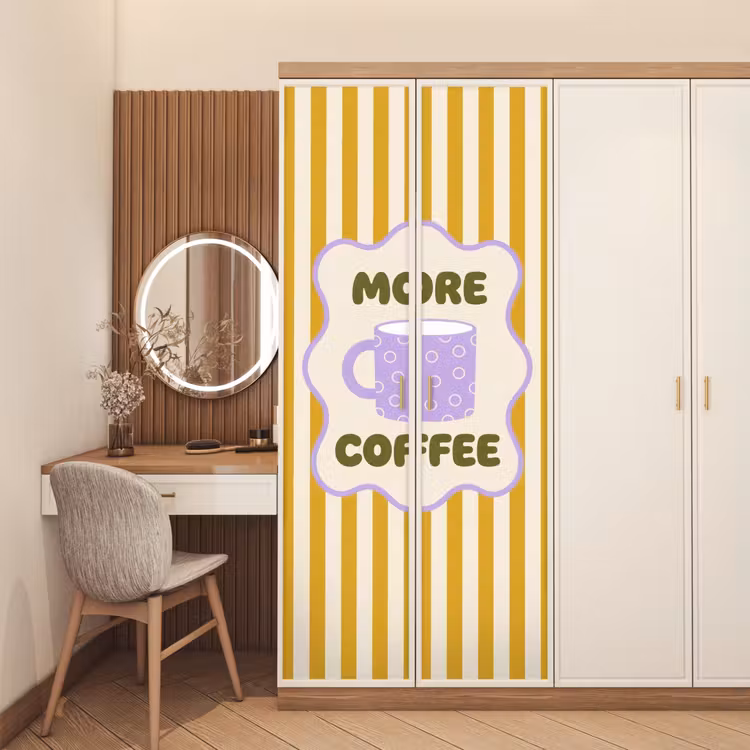 Deursticker - More coffee - Geel - Paars - Strepen - Mok — 5
