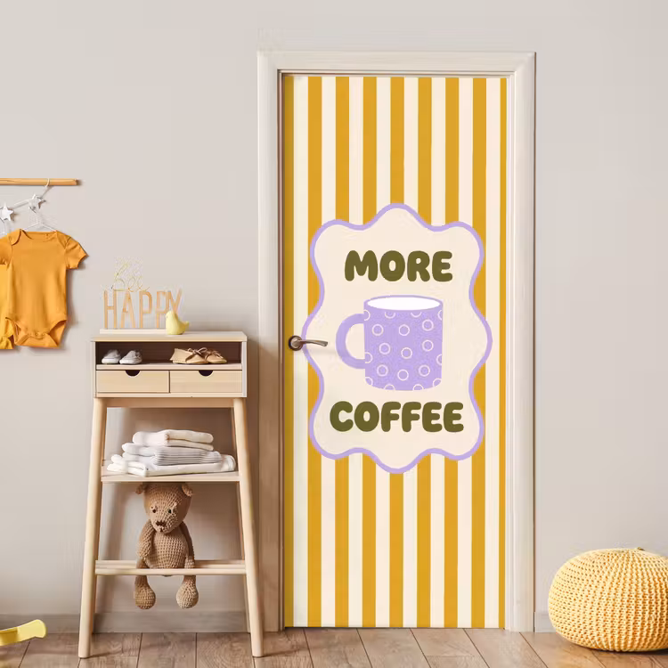 Deursticker - More coffee - Geel - Paars - Strepen - Mok — 6