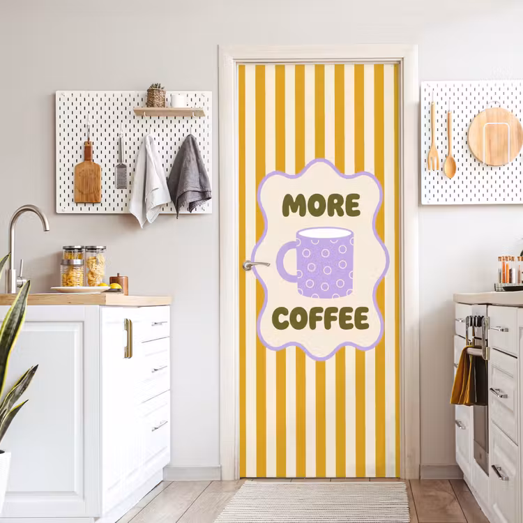Deursticker - More coffee - Geel - Paars - Strepen - Mok — 7