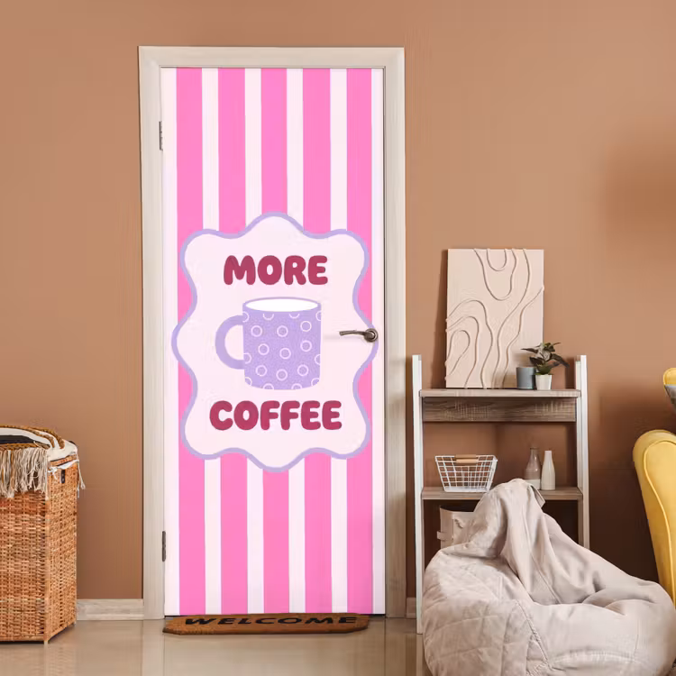 Deursticker - More coffee - Roze - Paars - Strepen - Mok — 2