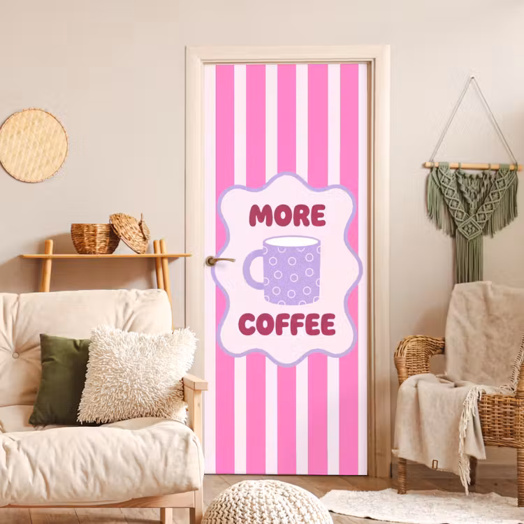Deursticker - More coffee - Roze - Paars - Strepen - Mok — 4