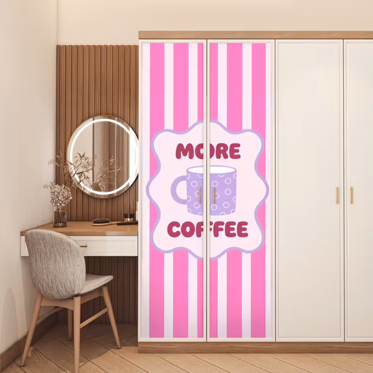 Deursticker - More coffee - Roze - Paars - Strepen - Mok — 5