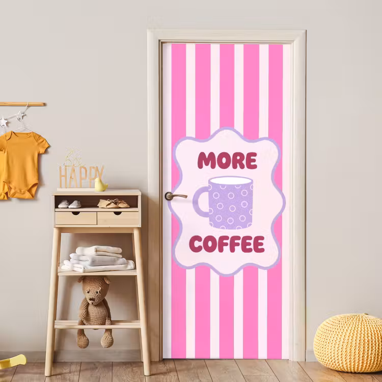 Deursticker - More coffee - Roze - Paars - Strepen - Mok — 6