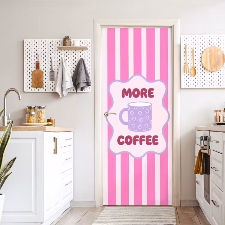 Deursticker - More coffee - Roze - Paars - Strepen - Mok — 7