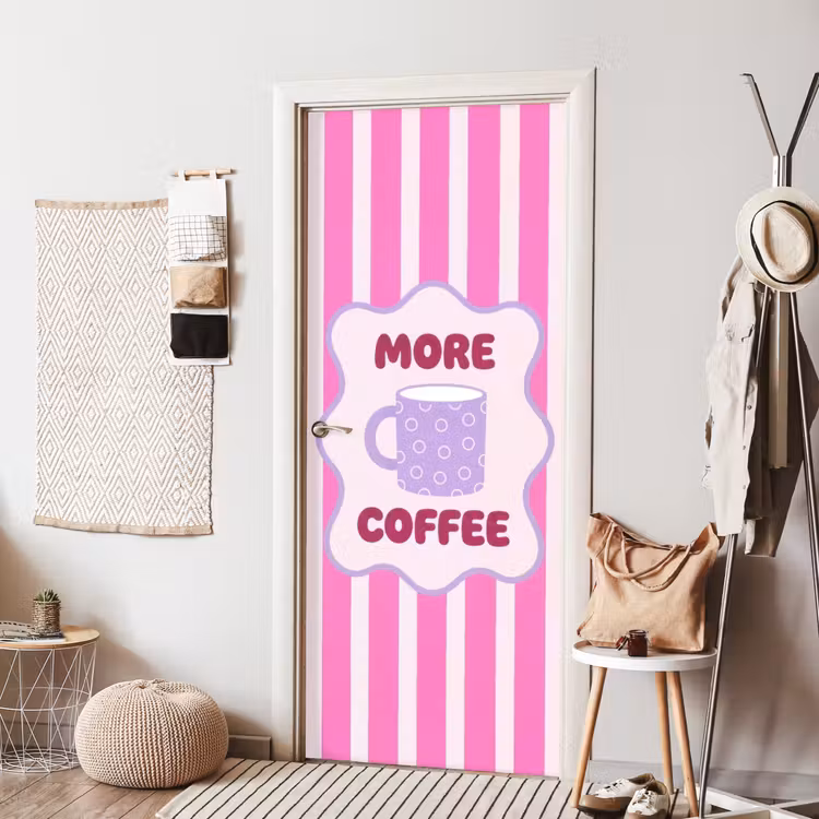 Deursticker - More coffee - Roze - Paars - Strepen - Mok — 8