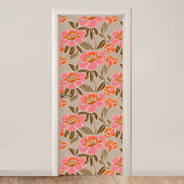 Deursticker - Pioenrozen - Patroon - Roze — 1