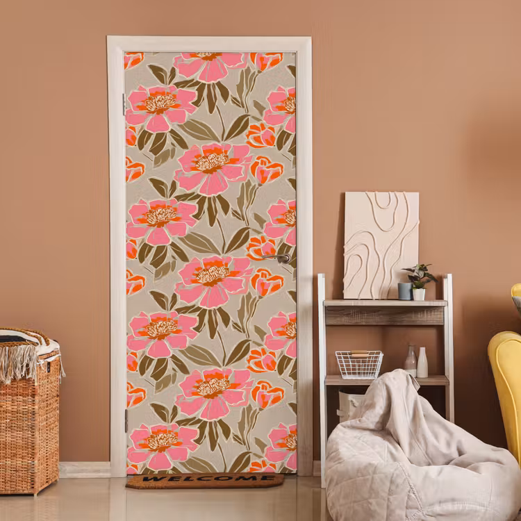 Deursticker - Pioenrozen - Patroon - Roze — 2
