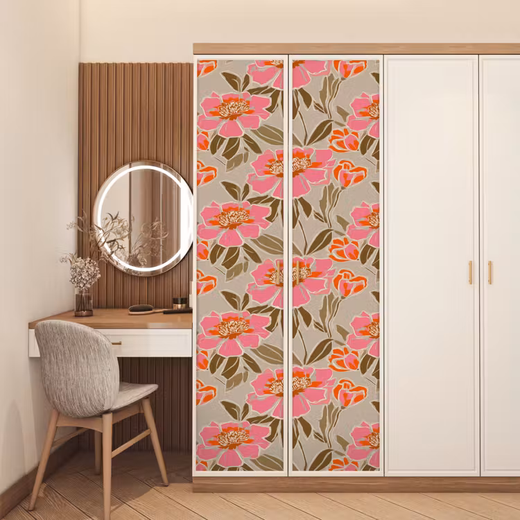 Deursticker - Pioenrozen - Patroon - Roze — 5