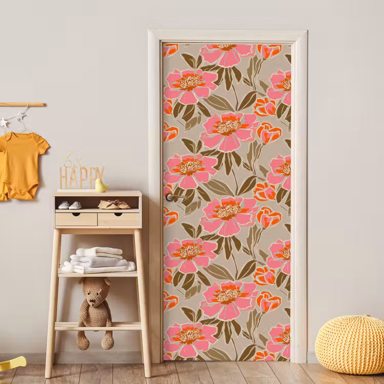 Deursticker - Pioenrozen - Patroon - Roze — 6