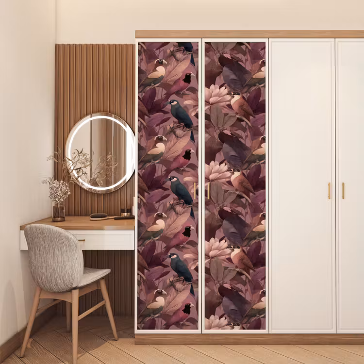 Deursticker - Vogels - Bladeren - Roze — 5