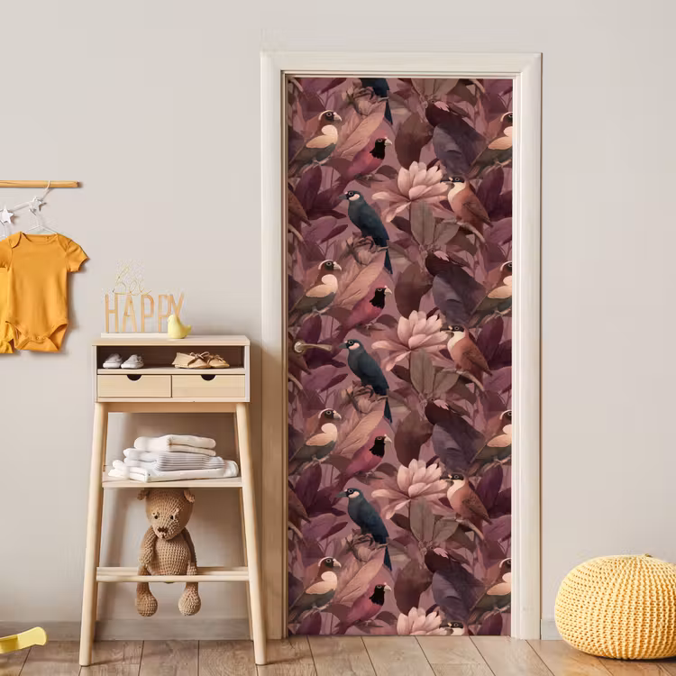 Deursticker - Vogels - Bladeren - Roze — 6