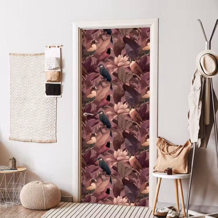 Deursticker - Vogels - Bladeren - Roze — 8