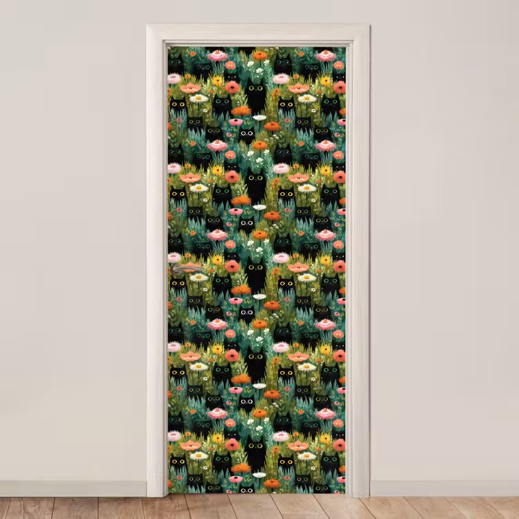 Deursticker - Katten - Bloemen - Kleurrijk — 1
