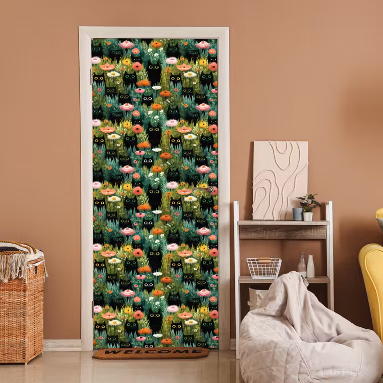 Deursticker - Katten - Bloemen - Kleurrijk — 2