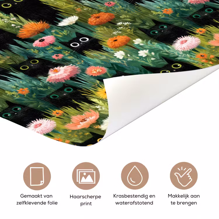 Deursticker - Katten - Bloemen - Kleurrijk — 3